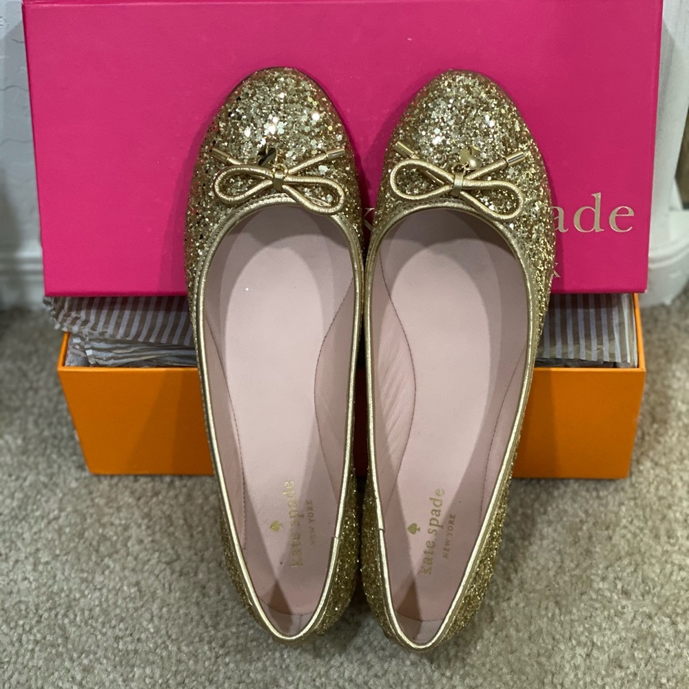 Authentic Kate Spade Gold Glitter ballet flats!!